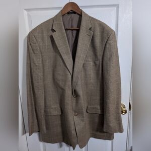 Lauren Ralph Lauren Mens Blazer Wool Silk Linen Beige Size 50L Long Suit Jacket